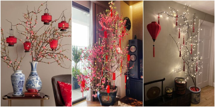 Trang trí Tết phòng khách bằng đèn nhấp nháy, đèn LED