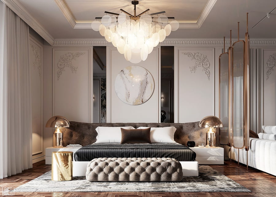 Phòng ngủ hoa văn tân cổ điển kết hợp phong cách luxury nổi bật