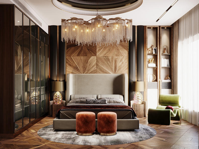 Phòng ngủ luxury tone nâu chủ đạo