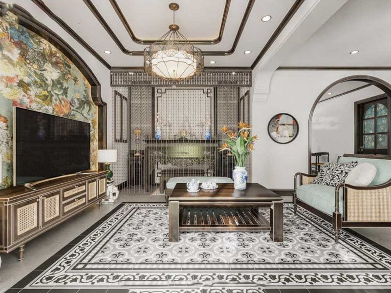 Trang trí vòm phòng khách đẹp kết nối phòng thờ