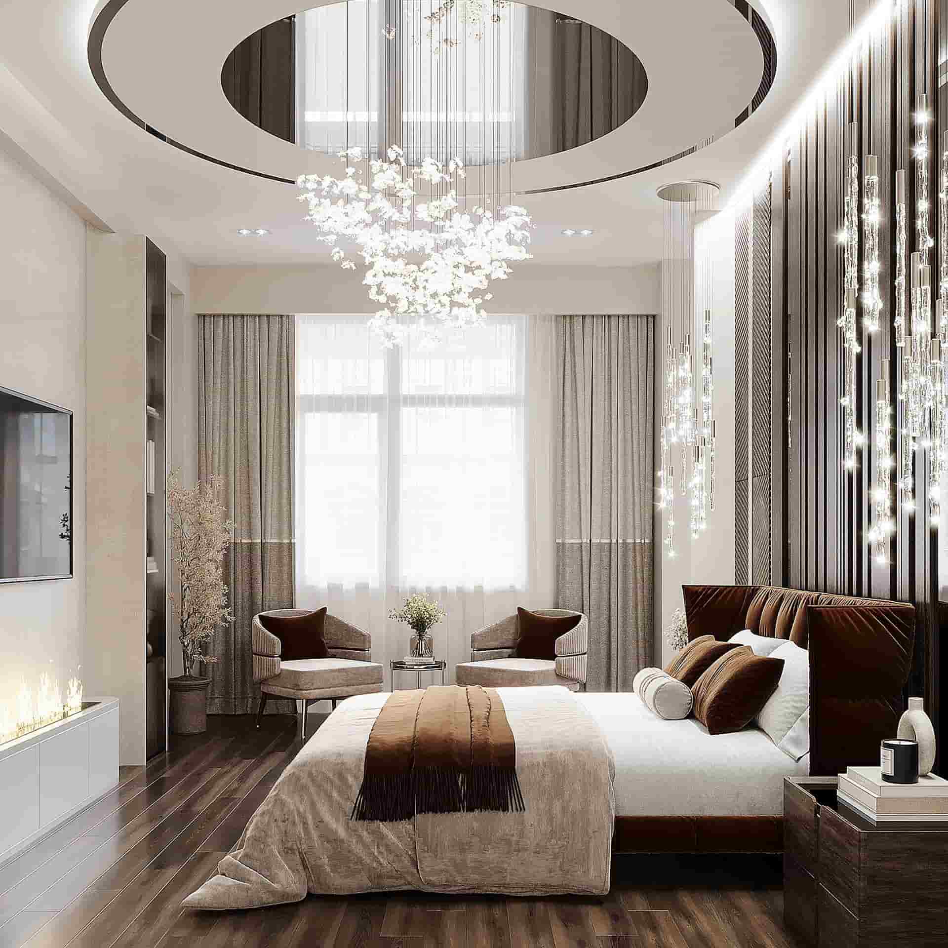Phòng ngủ màu trắng phối nâu nhấn nhá thanh lịch