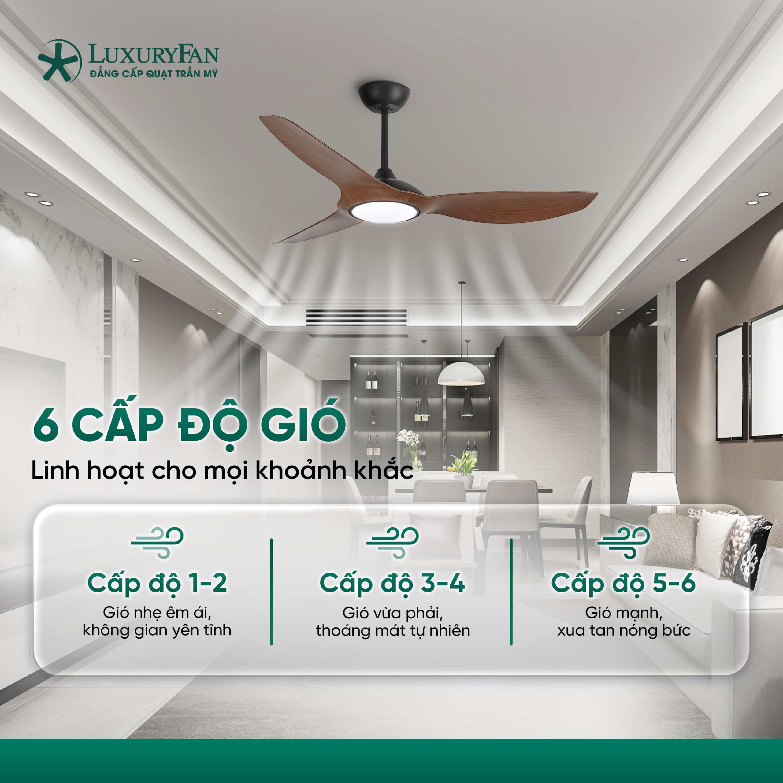6 cấp độ gió tùy chỉnh theo nhu cầu